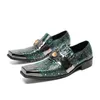 Luxury Handmade Green Leather Dress Shoes Men for Party and Wedding/Business Sqaure Toe Formal Oxford Leather Shoes Male