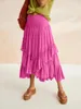Kjolar solida färg rufsar a-line kjol kvinna all-match hög midja