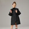 Manteau en duvet chaud et léger en coton pour fille, veste longue avec cordon de serrage, coupe cintrée, col à nœud solide, tendance, automne hiver 2023