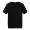 Men's T Shirts Men Summer T-shirt Round Neck Short Sleeves Top Pullover Striped Texture Elastic Soft Breathable Casual Bottoming Shirt