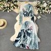 Two Piece Dress New Spring Runway Flower Skirt Suit Women Miyake Stretch Pleated Tops High Waist Floral Printed Skirt Holiday Two Piece Set 2024