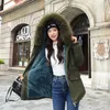 Kadın Trençkotları Kış Kadın Uzun Parkas Pamuk Ceket Artı Kapüşonlu Velvet İç Pembe Ceket Katı Bayan Ceketler