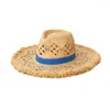 Berretti 202305-HH5186A Chic Summer Rafia tessuta a mano Scava fuori Bave Tesa Holiday Beach Fedora Cap Uomo Donna Tempo libero Panama Jazz Hat