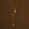 Collane con ciondolo Collana con croce di perle in acciaio inossidabile Squisiti gioielli impermeabili minimalisti placcati in oro 18 carati