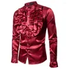 Chemises habillées pour hommes Costume de performance complet pour hommes Col montant à manches longues Hommes Chemise sociale Garçons Décoration florale Violet surdimensionné XXL