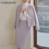 Two Piece Dress Purple Tweed jacket Skirt Suit Professional Set fringed jacket Women's Woolen Coat Autumn/Winter 2-Piece Set 231202