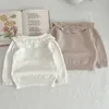 セット幼児編みのセーター秋の女の女の子の服生まれたニットウェアロータスカラーコットンプルオーバートップ231202