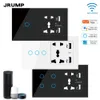 Switches Accessories JRUMP WIFI or Zigbee Smart Touch Switch Voice Control With UK Power and 2 USB 5 Hole Socket Work Alexa Echo 231202