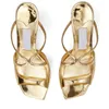 Famous Women Pumps Sandals London ANISE 75 One Pedal Cross Subtle Straps Gold Particulate Glitter Italy Refined Square Head Designer Gift Sandal High Heel Box EU 35-43