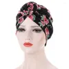 Abbigliamento etnico Donna Modello africano Fiore annodato Turbante elastico Musulmano Nodo intrecciato India Cappello Donna Berretto chemio Bandane Accessori per capelli