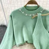 Nowy lato dwuczęściowy zestaw Sweter Sweter swobodny garnitury sukienki dla kobiet Slim Solid Autumn Zima dzianina elegancja elegancka elastyczna elastyczna słodka 2024