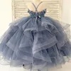 Flickaklänningar Flower Princess Decal Fluffy Tulle Custom Ball Gown Up Golvlängd Första nattvardsjubileumsaktivitet