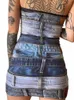 Городские сексуальные платья Hugcitar Denim Jeans Print Tube Мини-платье для женщин Bodycon Vintage Y2K Наряды Уличная одежда Клубная модная одежда 231202