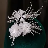 Fermagli per capelli Fiore in resina Perle Fascia per capelli da donna Tiara da sposa Corona Accessori per clip da sposa color argento