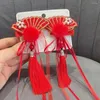 Hårtillbehör Söt kinesisk stil Tassel Plush Ball Hairpins With Faux Pearl Bow Decor Festive Po Prop for Girls 'Year