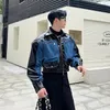 Herrjackor noymei denim lapptäcke silhuett mäns korta jacka kontrast färg fashionabla koreansk stil hösten manlig kappa wa2807 231202