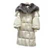 Piumino d'oca invernale stile lungo Piumino con collo in pelliccia di volpe grande Cappotto caldo in vero piumino da donna stile lusso