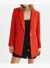 Ternos femininos senhoras moda um botão dourado vermelho solto longo jaquetas outono inverno feamle casual estilo de escritório 2023 blazer sólido outwear