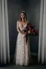 Shiny Boho Wedding Dress Star Sequins Embroidery V-Neck Backless Sexy Long Bridal Gowns Sleeveless Summer Vintage Beach Champagne Tulle Bride Dresses 2024