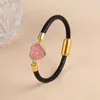 Bracelets de charme Coeur de luxe Opal Pierre Fermoir en acier inoxydable Bracelet Lucky Femme Cuir Glamour pour Girl Party Daily Wear Bijoux