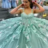 Vert clair brillant chérie robe de bal robes de Quinceanera pour les filles perlées robes de fête d'anniversaire à lacets dos Graduation 3D fleurs bal