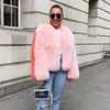 Womens Fur Faux Winter Women Sweet Pink Patchwork Coat Luxury Design Trendy Jacket Kvinnlig varm ytterkläder Exklusiv anpassad 231202