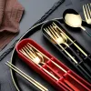 3Pcs/set Spoon Cutlery Fork Chopsticks Set Tableware With Lunch Box Portable Stainless Steel 304 Kitchen Accessories BJ