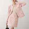 Dwuczęściowa sukienka jesienna zimowe ubrania Koreańska moda Różowa Tweed Kurtka i zestawy spódnicy 2 -częściowy strój roupas feminina 231202
