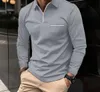 Polos para hombres Polo Camisetas para hombres Moda Versátil Casual Color Sólido Bolsillo con cremallera Manga larga Deportes Camisa holgada Otoño 231202