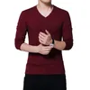 Herr t-skjortor t-shirt varumärke Autumn Winter Men V-ringen Casual Camisetas Korean Style Male Long Sleeve Cotton Tshirt Tops