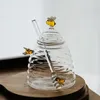 Bouteilles de stockage en forme de nid d'abeille, petit pot pour abeilles en verre transparent, tige d'agitation à haute teneur en Borosilicate avec couvercle, fournitures de cuisine pour la maison