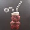 Preço de fábrica Queimador de óleo de vidro Bong 3D Cute Little Bear Espessura Ash Catcher Hookah Dab Rig Bongos de água para ferramenta de fumante com pote de óleo substituível