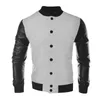 Men's Jackets Polyester Sweatshirt Mens Fashion Leather Sleeve Slim Fit College Baseball Coat Zip Hoodies Men
