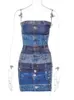 Городские сексуальные платья Hugcitar Denim Jeans Print Tube Мини-платье для женщин Bodycon Vintage Y2K Наряды Уличная одежда Клубная модная одежда 231202