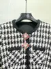 Tweedelige jurk dames strassdecoratie tweed pak herfst winter ronde hals slanke jas met lange mouwen a-lijn geplooide minirok set 231202