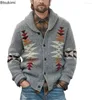 남자 스웨터 2024 두꺼운 따뜻한 가을 겨울 남자 빈티지 자카드 긴 슬리브 라펠 라펠 니트 가디건 스웨터 코트 남성용