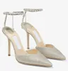 2024 NYA PERFEKTA SUMMER SAEDA SANDALSKOR KVINNOR KRISTAL Kedjestilett Hälen pekade öppet Toe Party Wedding Bridal Sexy Pumps Woman High Heels Shoe EU35-43 Shoebox