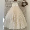 Girl Dresses Flower White Angel Dleeveless Gauze Lace Printing For Wedding Puffy Baby First Communion Dress Kids Dream Gift