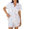 Damska odzież snu Kobiet zwykły piżama zestaw kwiat/liście nadruk Koszulka z krótkim rękawem z szortami wypoczynkową wypoczynek