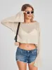 Women's Blouses Women See Through Knit Crop Tops Long Sleeve Boat Neck Smock Shirts Party Club Sexy Beach Cover-ups Blouse