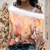 قمصان T Tops Long Sleeve Tunic Autumn and Winter Fashion Leisure Christmas Print O-Neck Pullover Top Sweatshirt