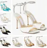 2024 New Perfect Summer Summer Sandals Shoes Women Crystal Chain Shiletto Heel Pointed Open Toe Party Party Bridal Pumps Woman High Heel