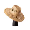 Berretti 202305-HH5186A Chic Summer Rafia tessuta a mano Scava fuori Bave Tesa Holiday Beach Fedora Cap Uomo Donna Tempo libero Panama Jazz Hat