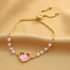 Bangle Pearl Heart Bohiam Armbänder einstellbares Goldfarbe Armband für Frauen süße romatische trendige Schmuckzubehör Mädchen Mädchen