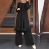 Vêtements ethniques Musulman Abaya Pantalon Costumes 2 Pièce Causal Arabe Solide Manches Longues Hauts Pantalons Tenues Islamiques Mode Turquie Kaftan