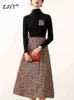 ツーピースドレス女性ファッション秋の冬2枚のピースドレスセット女性パーティーの衣装ブラックセータートップとロングツイードウールスカートスーツTwinset 231202