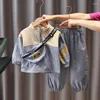 Комплекты одежды, детский осенний комплект 2023, детская одежда, пальто для мальчиков, брюки, комплект из 2 предметов, детская корейская спортивная бесплатная сумка для отдыха