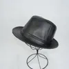 Berets Autumn Winter Men's Real Sheepskin Leather Caps Big Brim Elegant Jazz Gentleman Skin Short Black Fitted Casual Cowboy Top Hat