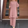 Vêtements ethniques Musulman Abaya Pantalon Costumes 2 Pièce Causal Arabe Solide Manches Longues Hauts Pantalons Tenues Islamiques Mode Turquie Kaftan