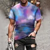 남성용 T 셔츠 티셔츠 봄 여름 여름 캐주얼 슬림 표범 프린트 패턴 3D 인쇄 단축 패션 의류 스트리트 탑